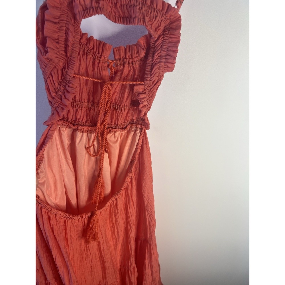 Coral Midi Tiered Open Back Boho Beach Party Dress Women‎ M Indie Festival - Picture 5 of 13